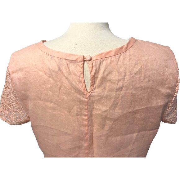 J. Crew Peach Linen & Lace Blouse Sz 10 (Medium) Womens 100% Linen - Picture 9 of 9